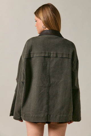 Washed & Oversized Olive Barn Jacket