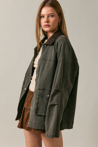 Washed & Oversized Olive Barn Jacket