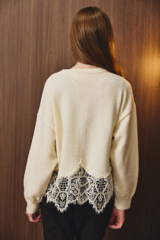 Lace Hem Button Front Knit Sweater Cardigan