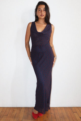Navy Cowl Neck Midi Dress