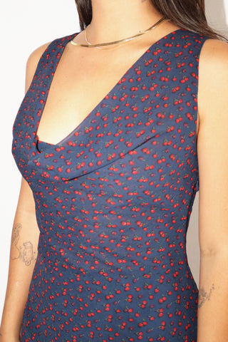 Navy Cowl Neck Midi Dress