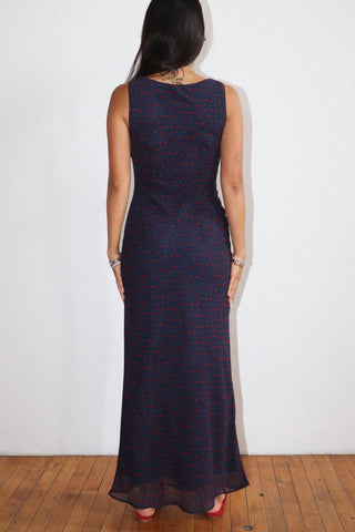 Navy Cowl Neck Midi Dress