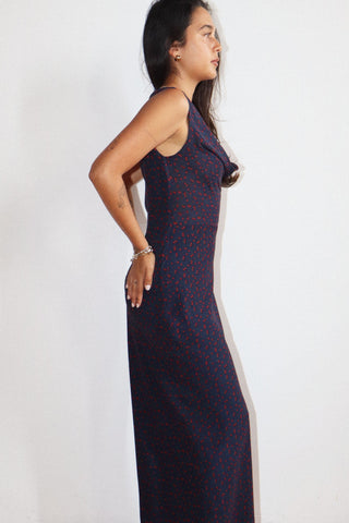 Navy Cowl Neck Midi Dress