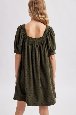 Polka Dot Corduroy Smocked Mini Dress