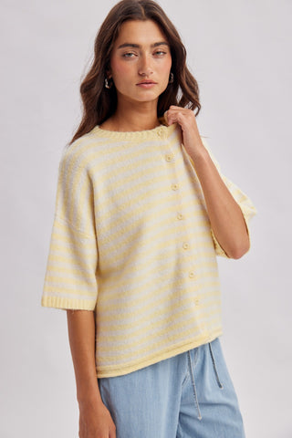 Stripe Button-Front SS Cardigan