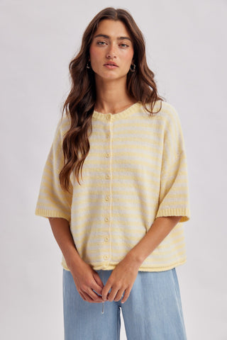 Stripe Button-Front SS Cardigan