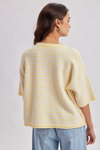Stripe Button-Front SS Cardigan