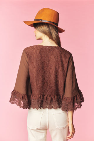 Lace Button-Front Blouse with Bell Cuffs