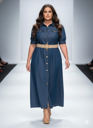 Curvy Belted Denim Dress