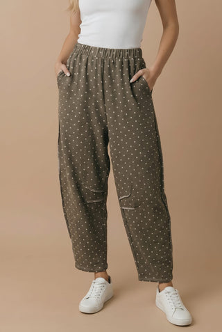 Elastic Waist Polka Dot Barrel Pants