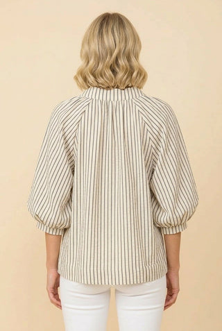 Curvy Striped Lantern Sleeve Blouse
