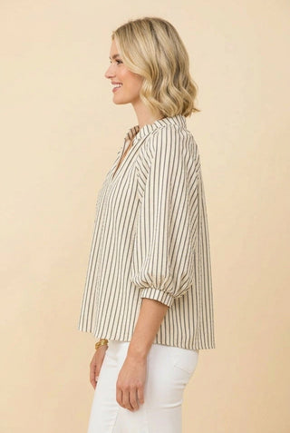 Curvy Striped Lantern Sleeve Blouse