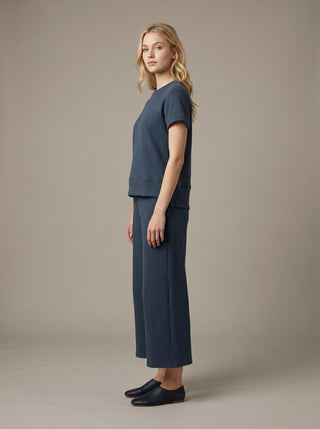 Soft Stripe Texture Wide-Leg Knit Pants Set