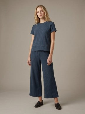 Soft Stripe Texture Wide-Leg Knit Pants Set