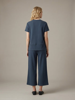 Soft Stripe Texture Wide-Leg Knit Pants Set