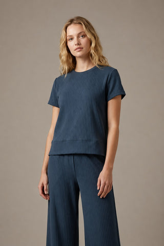 Soft Stripe Texture Wide-Leg Knit Pants Set