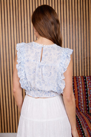 Floral Ruffled Pleated Sleeveless Top