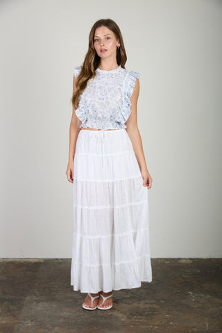 Floral Ruffled Pleated Sleeveless Top