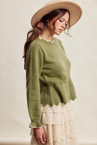 Scalloped Peplum Knit Sweater