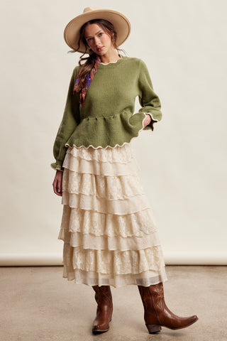 Scalloped Peplum Knit Sweater