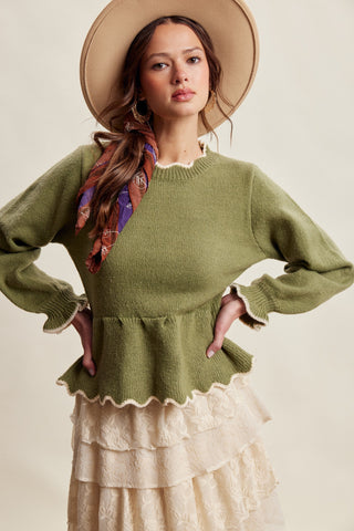 Scalloped Peplum Knit Sweater