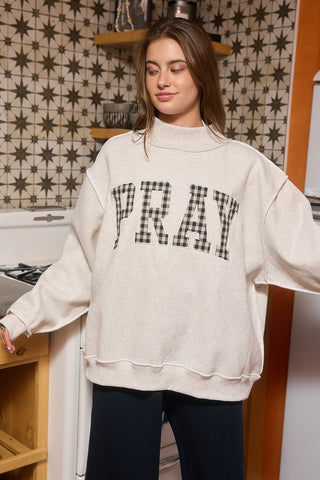 'Pray' Gingham Appliqué Sweatshirt