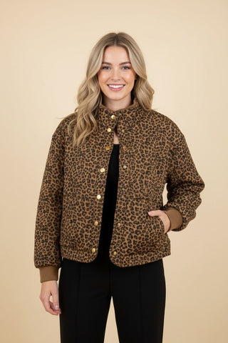 Brown Leopard Quilted Jacket Curvy
