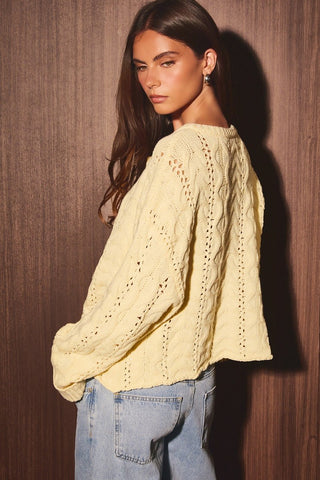 Cable Knit Pointelle Henley Oversized Sweater