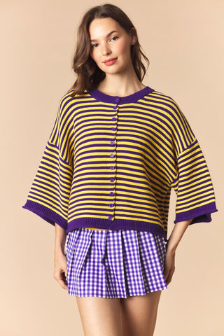 Striped Half Sleeve Oversize Cardigan