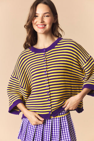 Striped Half Sleeve Oversize Cardigan