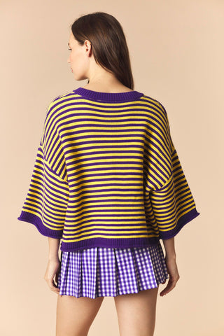 Striped Half Sleeve Oversize Cardigan