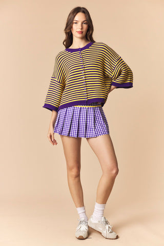 Striped Half Sleeve Oversize Cardigan