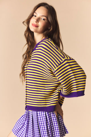 Striped Half Sleeve Oversize Cardigan