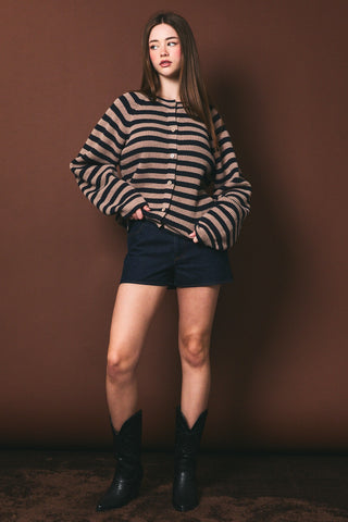 Navy Stripe Raglan Long Sleeve Knit Cardigan