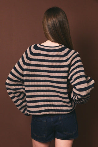 Navy Stripe Raglan Long Sleeve Knit Cardigan