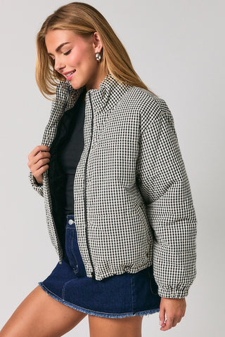 It's All Black & White Gingham Puffer Jacket