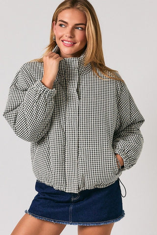 It's All Black & White Gingham Puffer Jacket