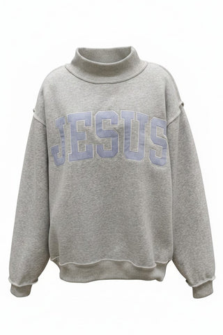 'Jesus' Applique Patch Mock Neck Sweatshirt