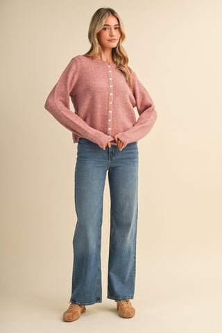 Marled Knit Button Front Cardigan
