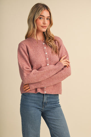 Marled Knit Button Front Cardigan