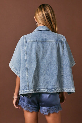Washed Oversized Cape Silhouette Denim Jacket