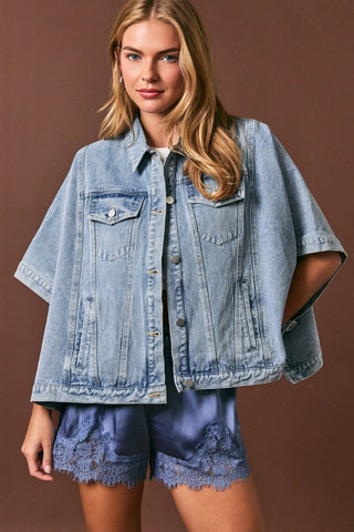 Washed Oversized Cape Silhouette Denim Jacket