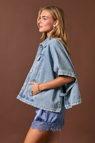 Washed Oversized Cape Silhouette Denim Jacket
