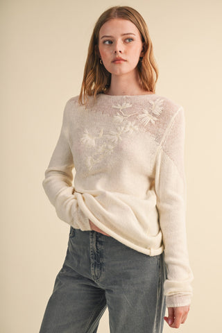 Floral Embroidery Long Sleeve Sweater