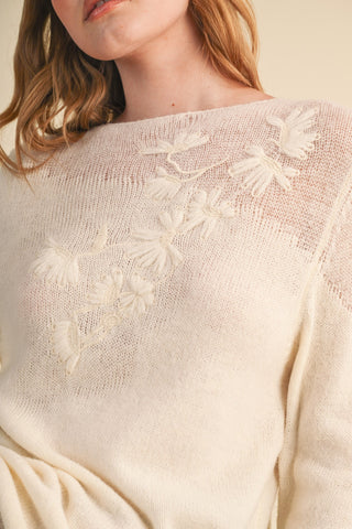 Floral Embroidery Long Sleeve Sweater