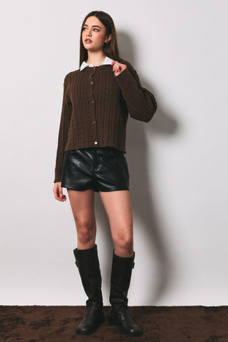 Cable Knit Boxy Crew Neck Cardigan
