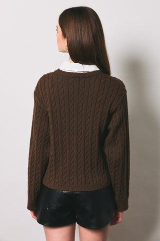 Cable Knit Boxy Crew Neck Cardigan