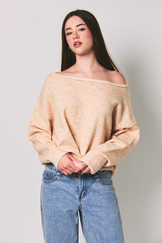Boat Neck Contrast Trim Light Pink Sweater