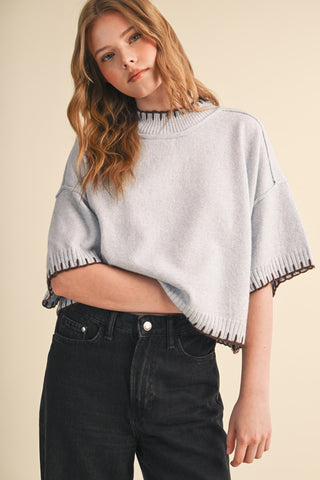 Contrast Blanket Stitch SS Sweater