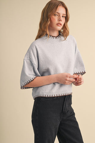 Contrast Blanket Stitch SS Sweater